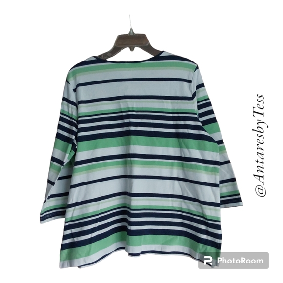 Alfred Dunner XL stripe crewneck pullover 3/4 sleeve straight hem w side split - Picture 2 of 9